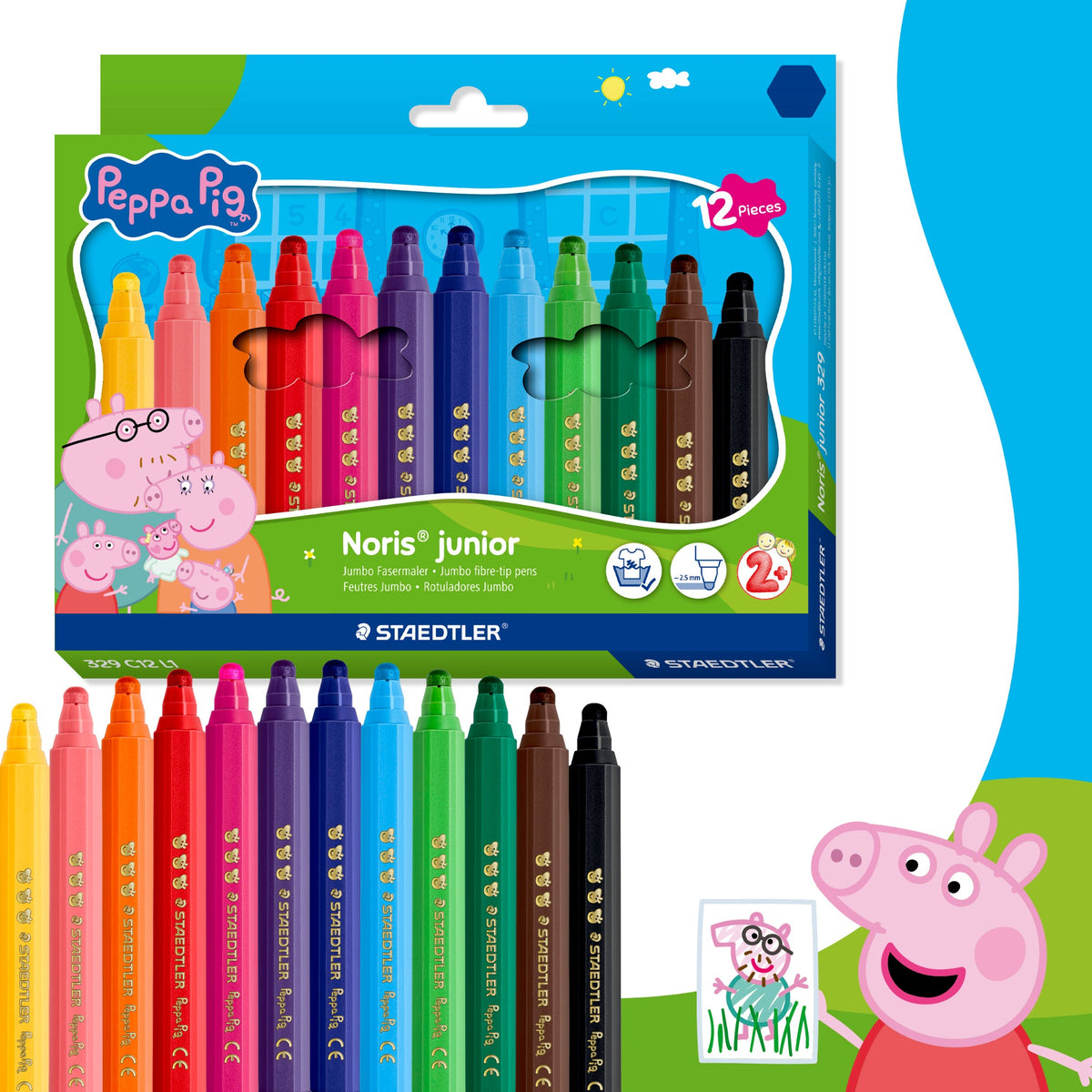 Staedtler Noris Junior Peppa Pig Jumbo Fibre Tip Pens Pack of 12