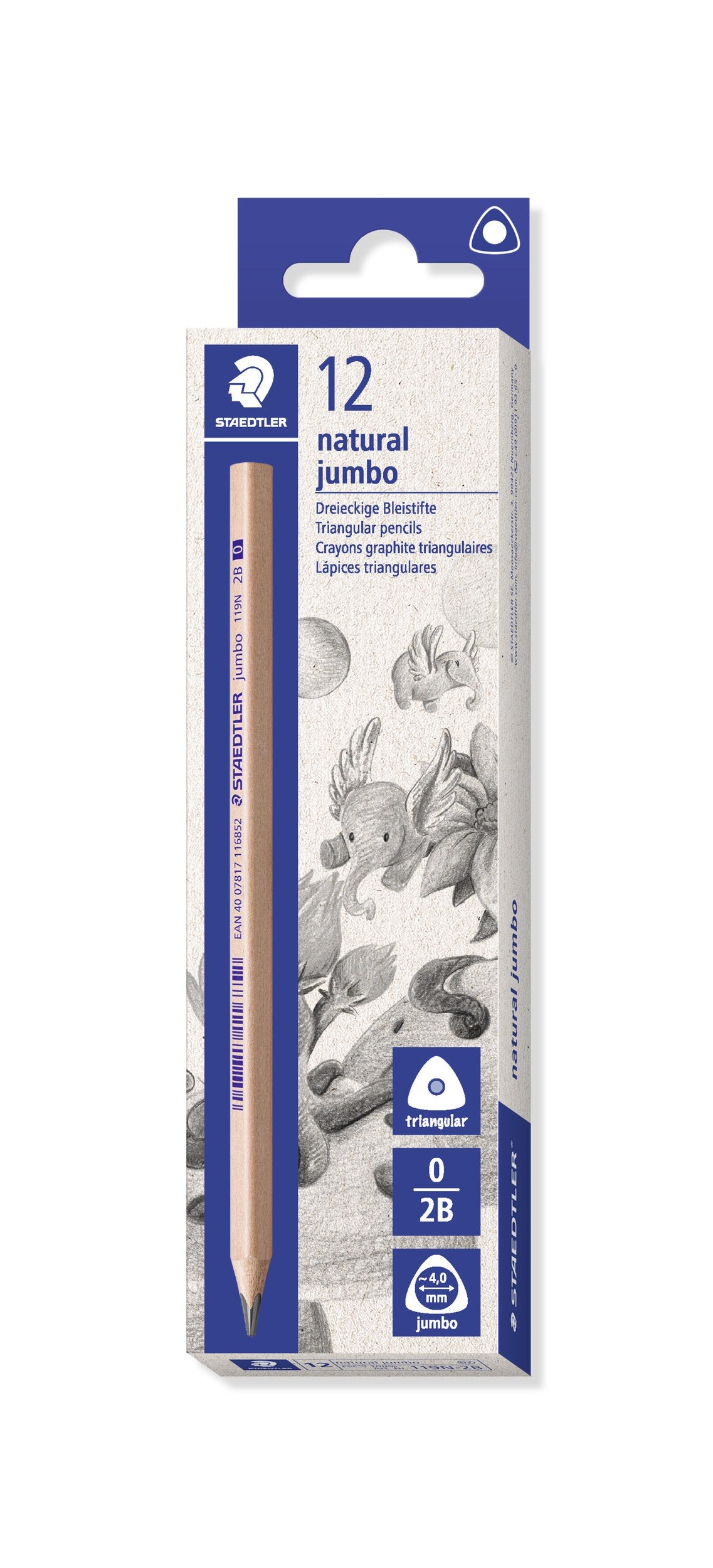 Staedtler Natural Jumbo Triangular Pencil 2B Box 12 119N-2B