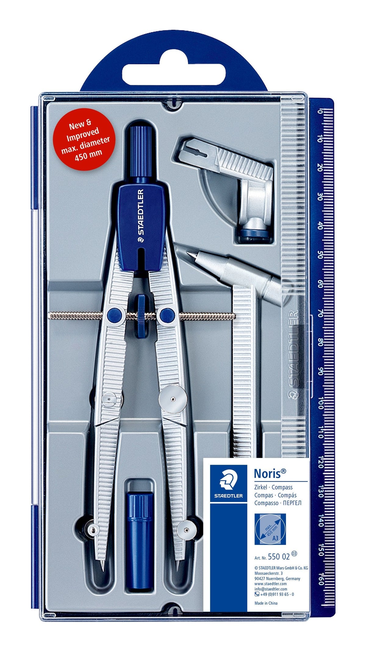 Staedtler Noris Compass with Centre Wheel Extension Bar 550 02