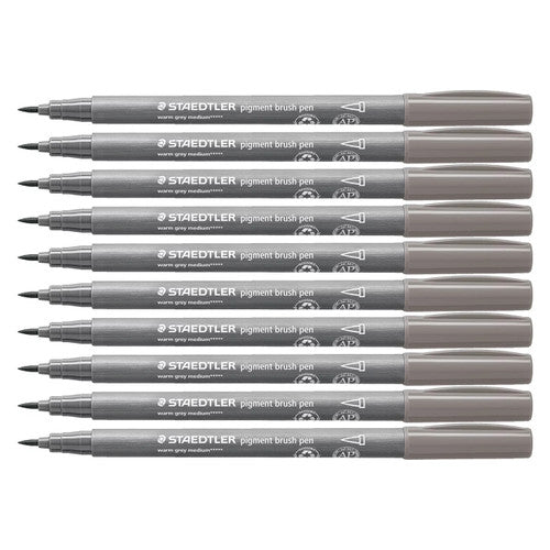 Staedtler Pigment Arts Brush Pen Warm Grey Medium Box 10 371-84