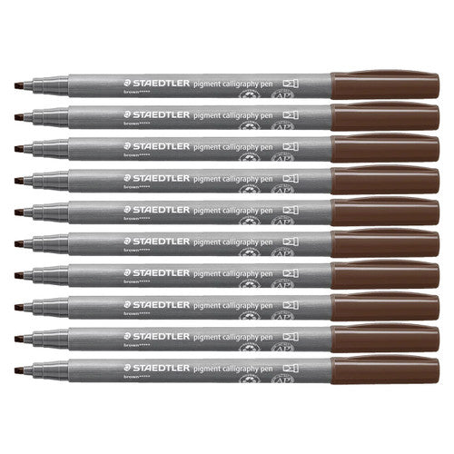 Staedtler Pigment Arts Calligraphy Pen Brown Box 10 375-76