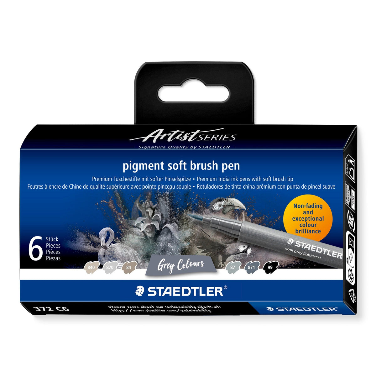 Staedtler Pigment Arts Soft Brush Pen Grey Colours Pack 6 372 C6