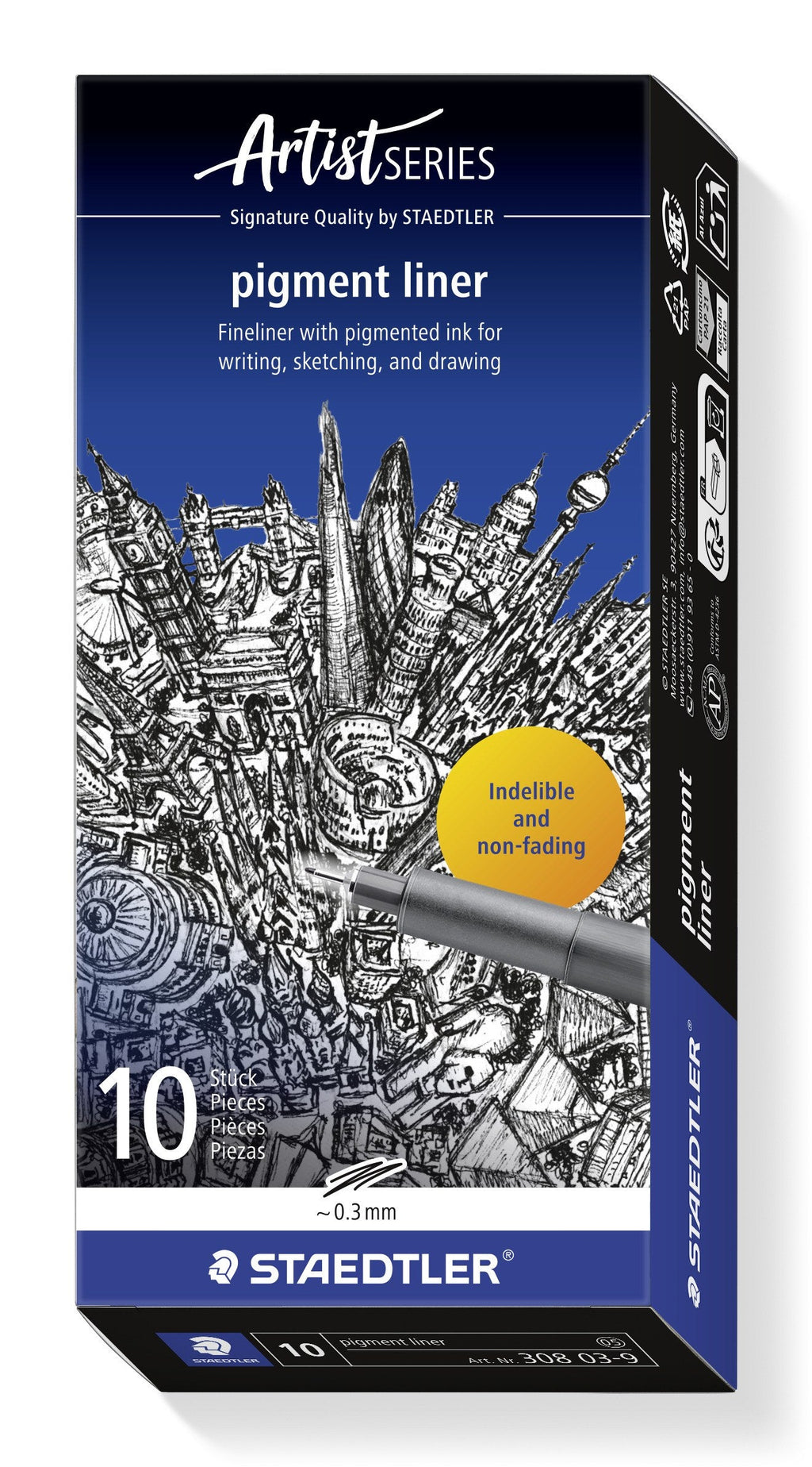 Staedtler Pigment Liner 0.3mm Black Box 10 308 03-9