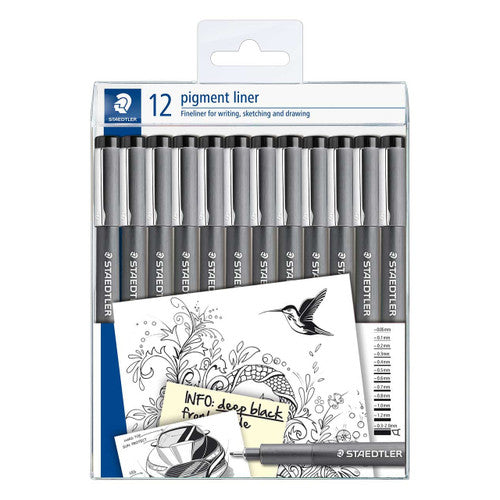 Staedtler Pigment Liner Black Assorted Line Widths Pack 12 308-9 TB12