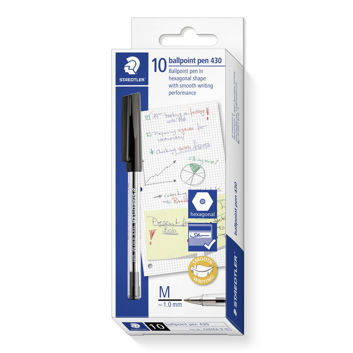 Staedtler Stick 430 Ballpoint Pen Medium Black Box 10 430MA-9