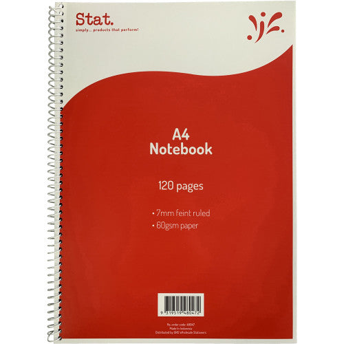 Stat A4 Notebook 120 Pages 60gsm 7mm Ruled Red Board Cover Pack of 10