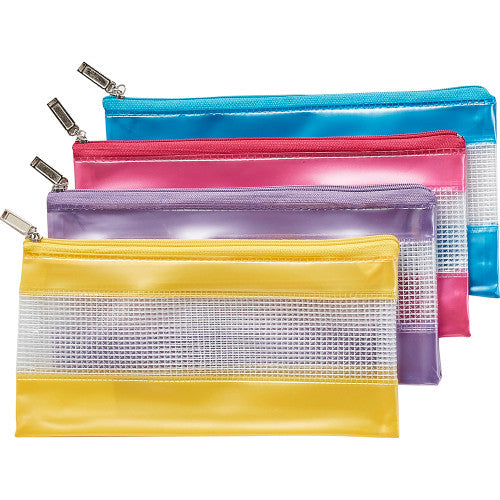 Stat Fashion Pencil Case PVC Mesh Zip 228 x 114mm Assorted