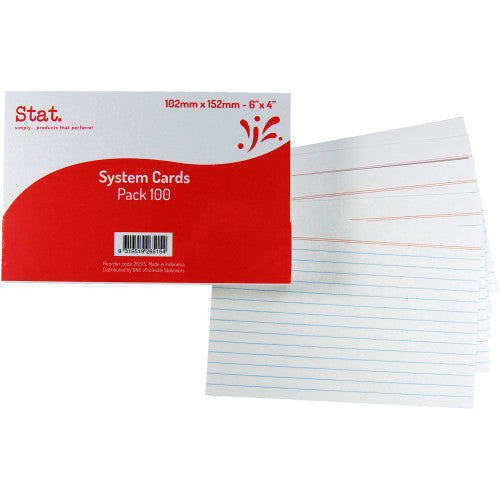 Stat System Cards 6x4 Ruled White Pack of 100
