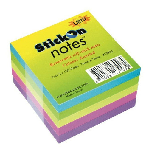 Stick On Notes 76mm x 76mm Ultra Assorted 5 Pads x 100 Sheets Pack of 12