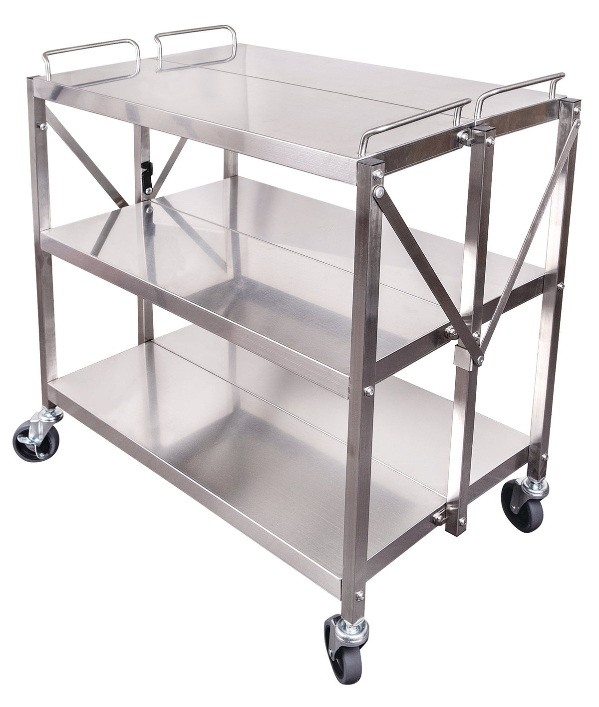 Classroom Foldable Metal Trolley Stainless Steel 50kg per Shelf Folds Flat
