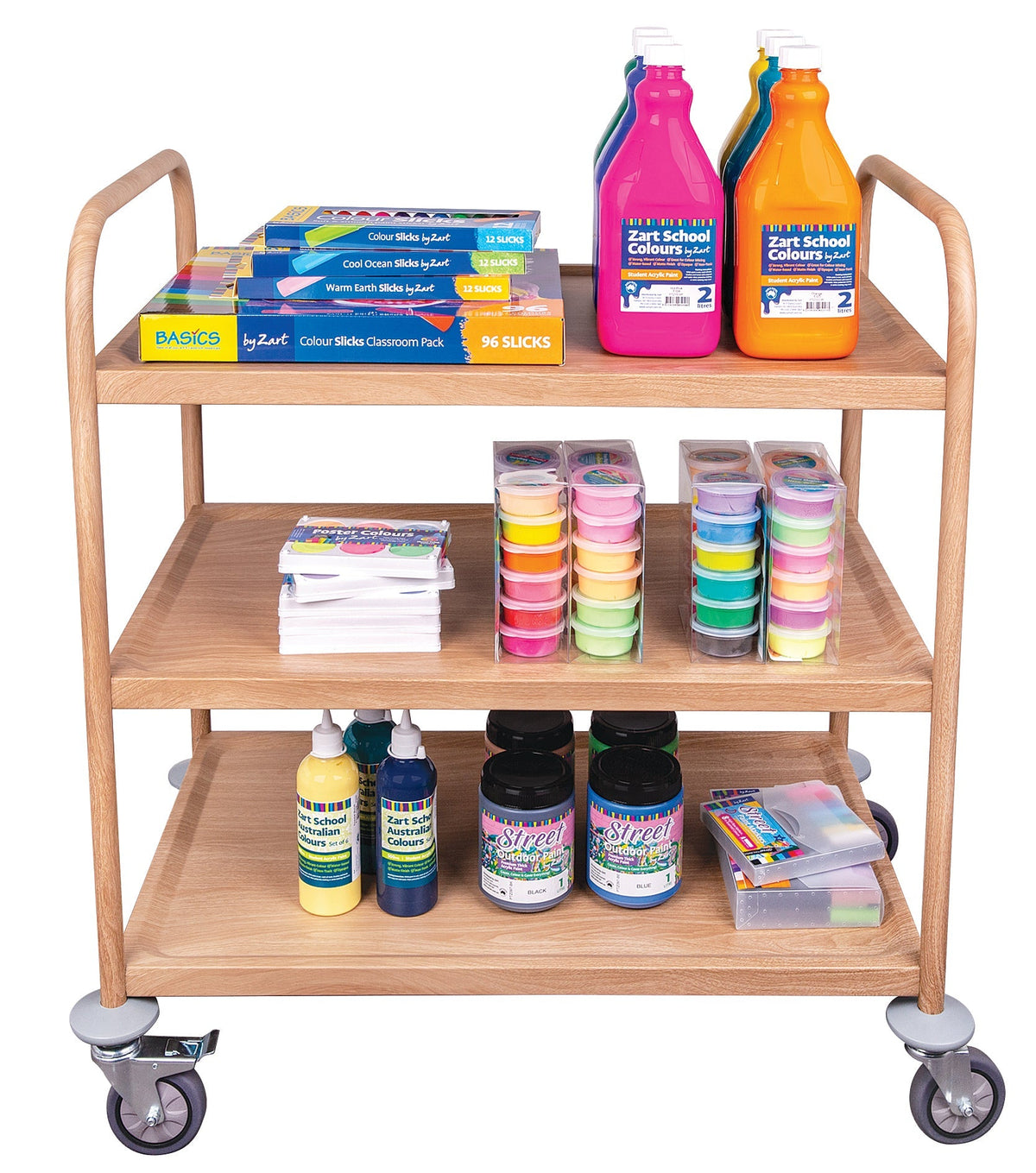 Zart Wood Look 3 Tier Classroom Trolley 845 x 525 x 900mm Steel 150kg Capacity