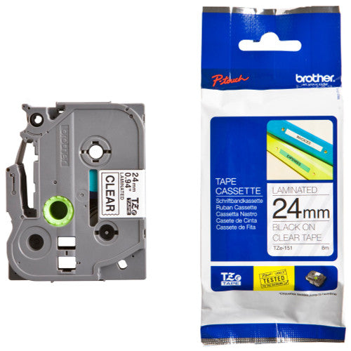 Brother TZe-151 Laminated Label Tape 24mm Black on Clear