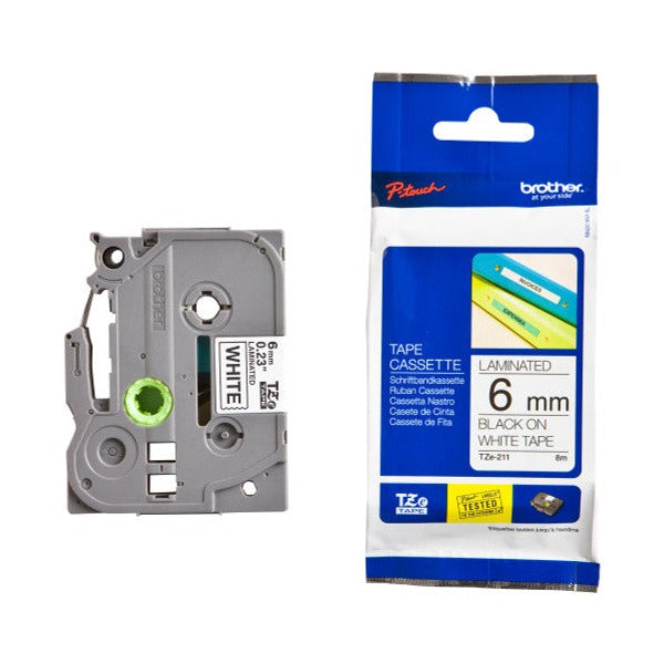 Brother TZe-211 Laminated Label Tape 6mm Black on White