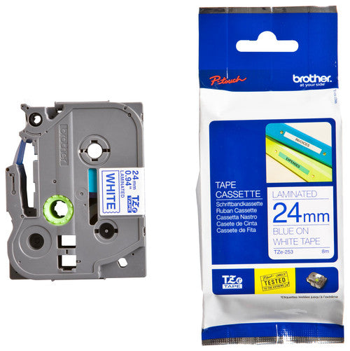 Brother TZe-253 Laminated Label Tape 24mm Blue on White