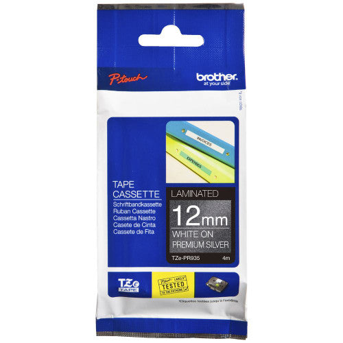 Brother TZe-PR935 Premium Label Tape 12mm White on Glitter Silver