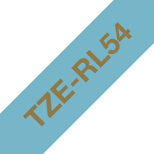 Brother TZe-RL54 Satin Ribbon Tape 24mm Gold on Light Blue