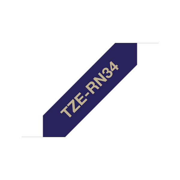 Brother TZe-RN34 Satin Ribbon Tape 12mm Gold on Navy Blue