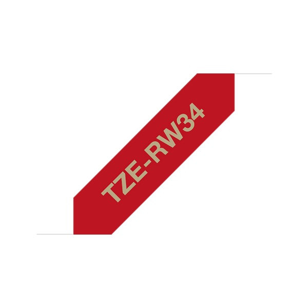 Brother TZe-RW34 Satin Ribbon Tape 12mm Gold on Wine Red