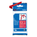 Brother TZe-RW34 Satin Ribbon Tape 12mm Gold on Wine Red