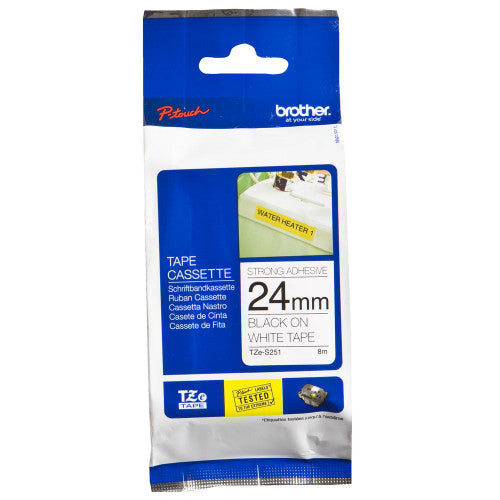 Brother TZe-S251 Strong Adhesive Label Tape 24mm Black on White