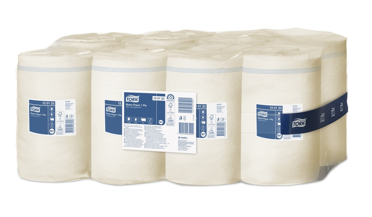 Tork Basic Paper Mini Centrefeed Roll 1 Ply M1 White Carton of 11 Rolls