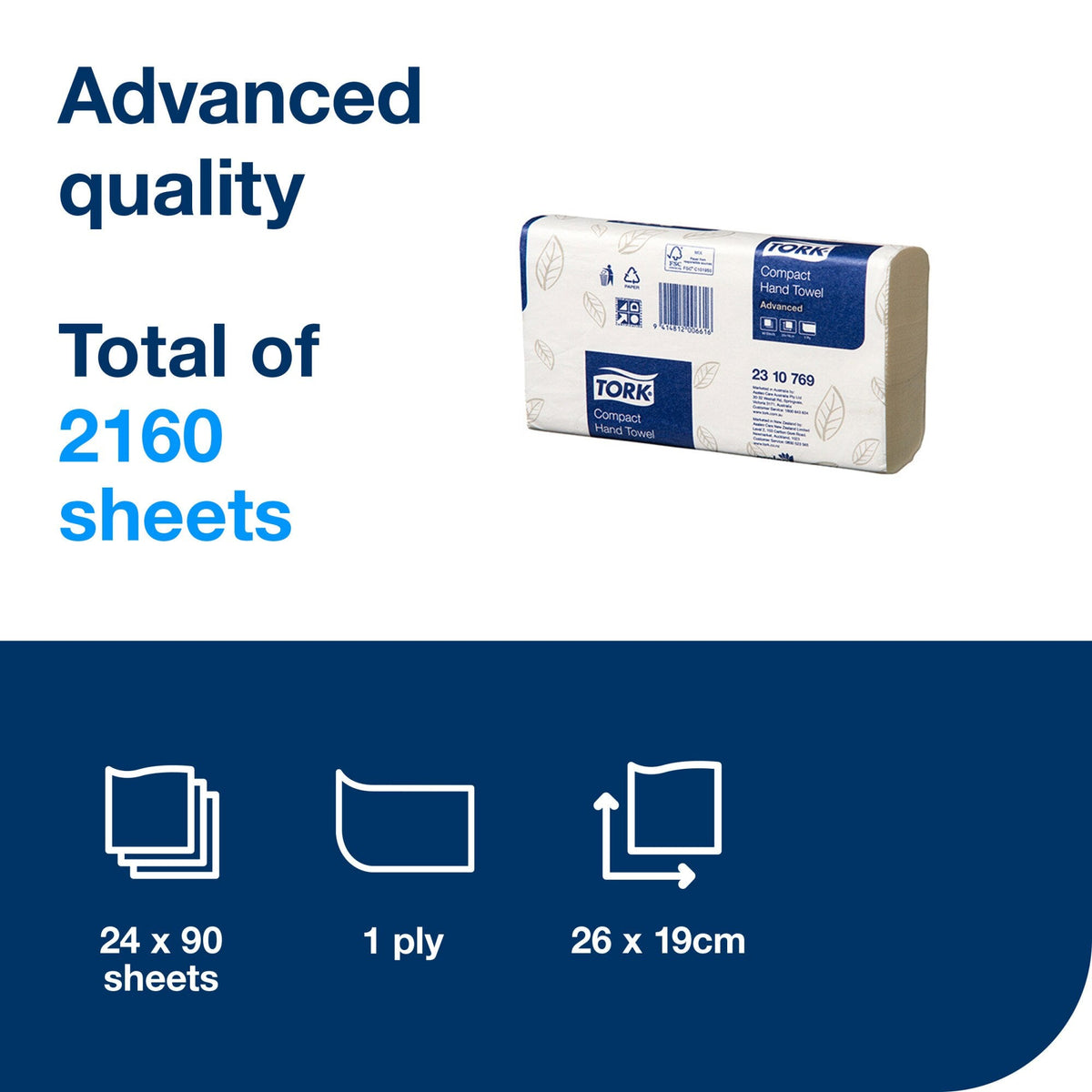 Tork Compact Hand Towel 1 Ply Advanced White Carton of 24 x 90 Sheets