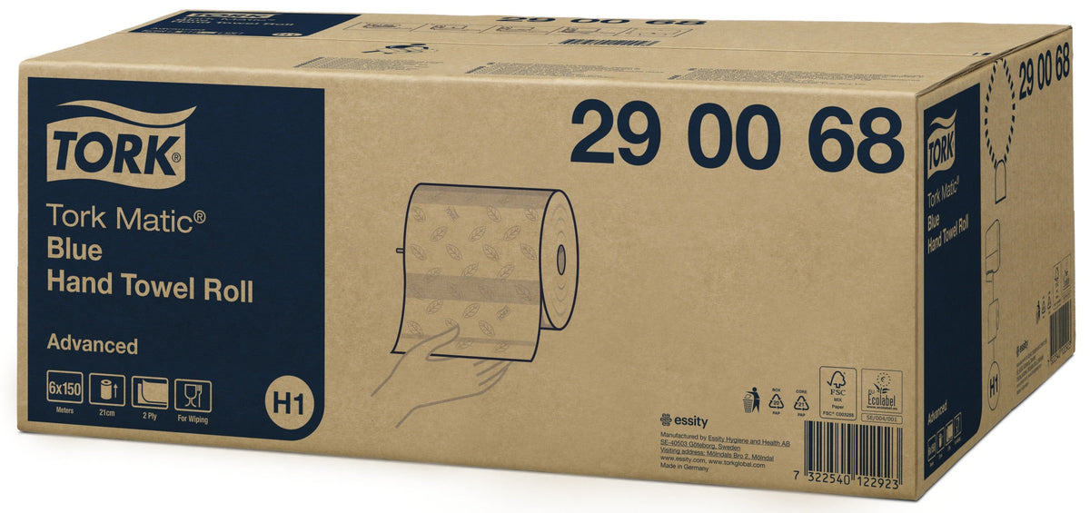 Tork Matic Blue Hand Towel Roll 2 Ply Advanced H1 Blue Carton of 6 Rolls