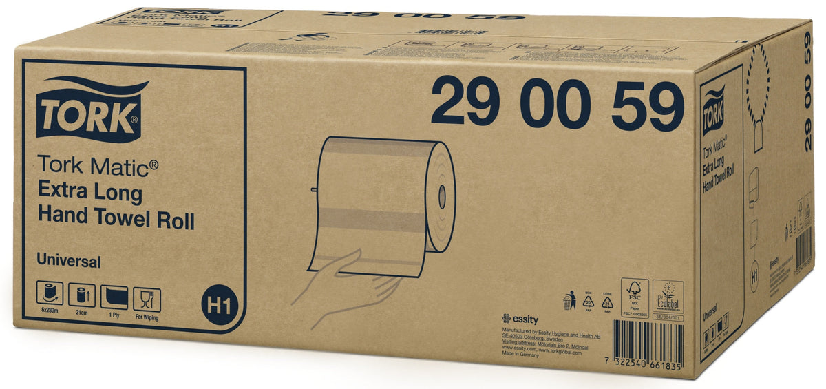 Tork Matic Extra Long Hand Towel Roll 1 Ply Universal H1 White Carton of 6 Rolls