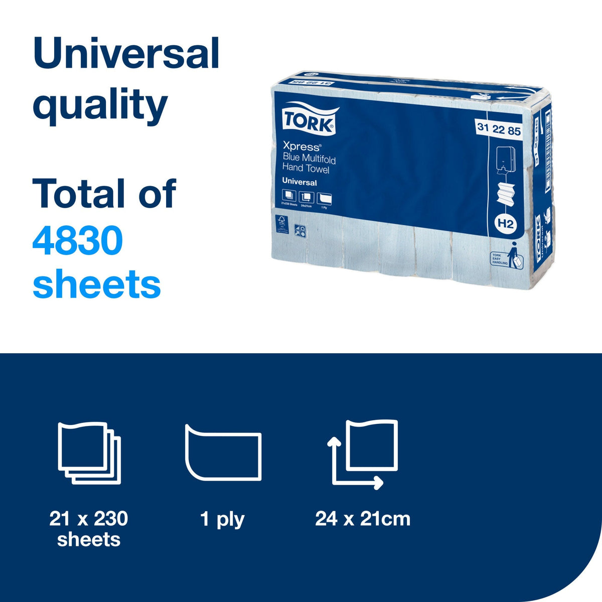 Tork Xpress Blue Multifold Hand Towel Slimline Universal H2 Carton of 21 x 230 Sheets