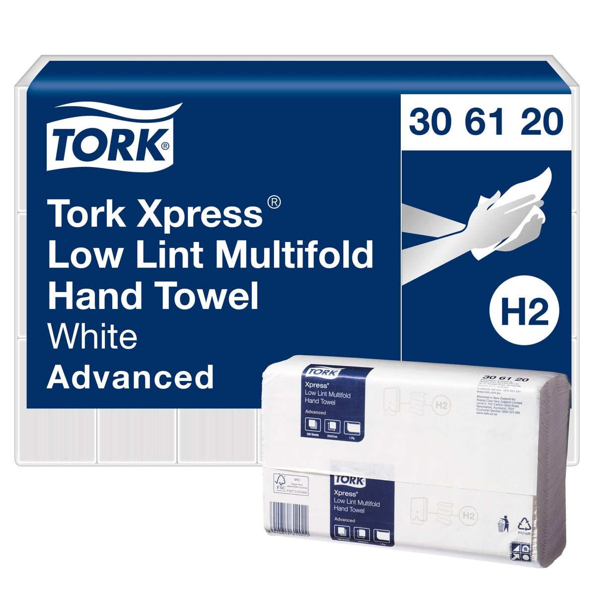 Tork Xpress Low Lint Multifold Hand Towel Slimline Advanced H2 White Carton of 21 x 209 Sheets