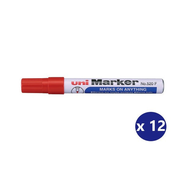 Uni Permanent Marker 520 Bullet Tip 3mm Red Box of 12