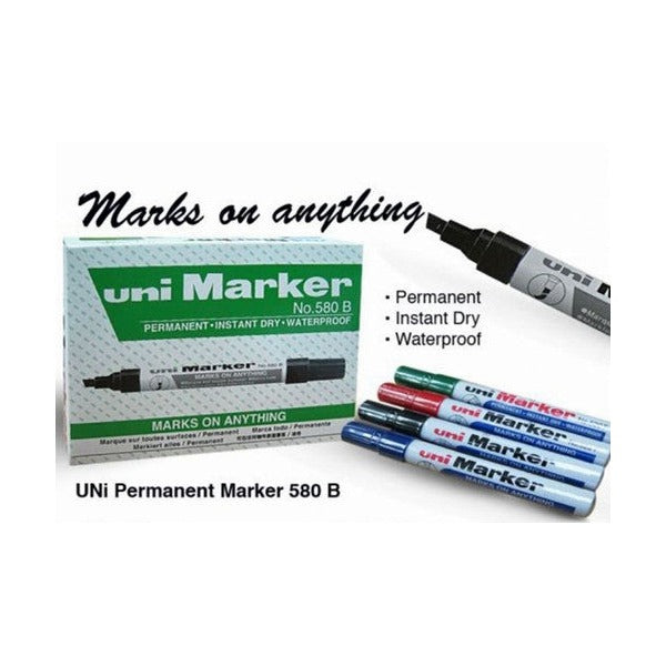 Uni Permanent Marker 580 Chisel Tip 5mm Red Box of 12