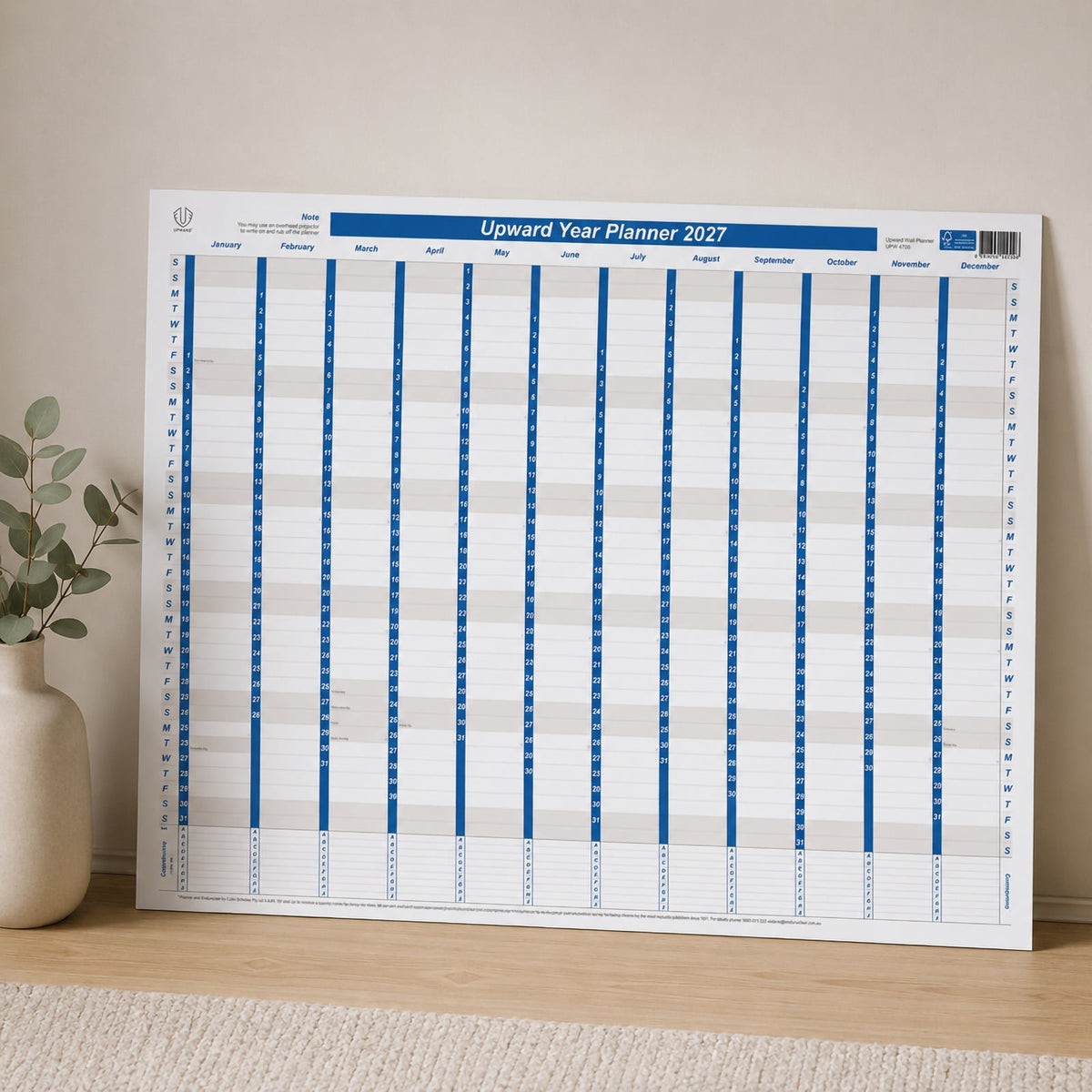 Upward Calendar Year 2027 Laminated Planner 690 x 470mm