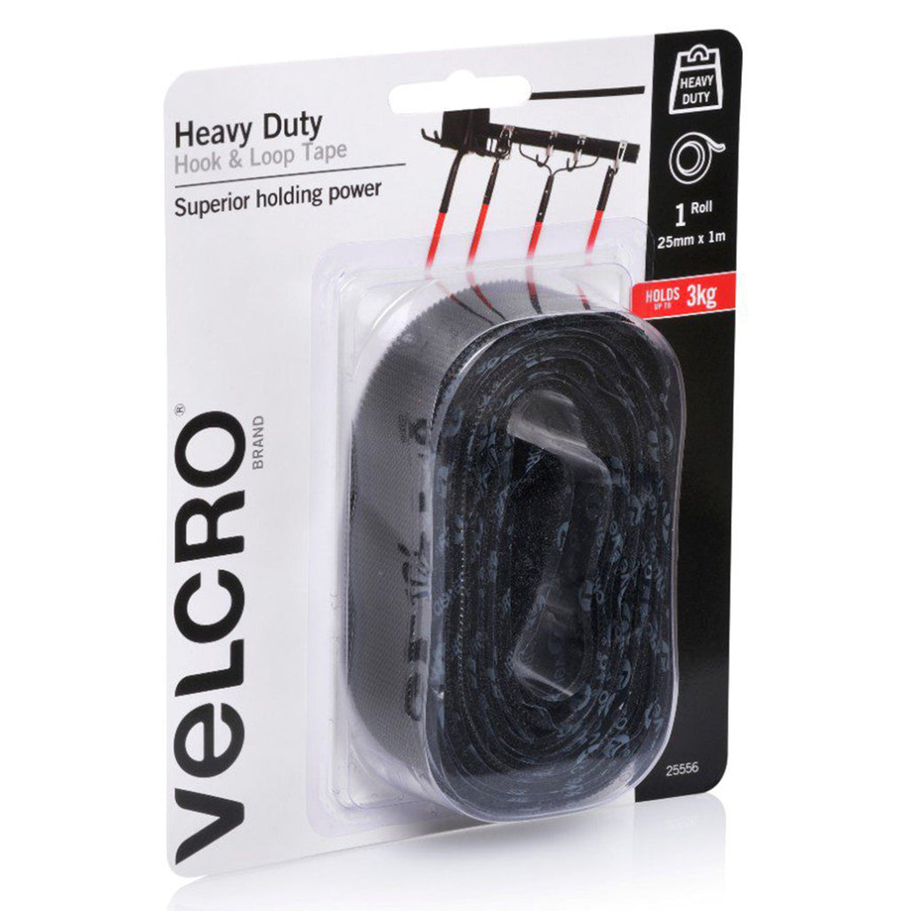Velcro Brand Heavy Duty Hook and Loop Strip Tape 25mm x 1m Black