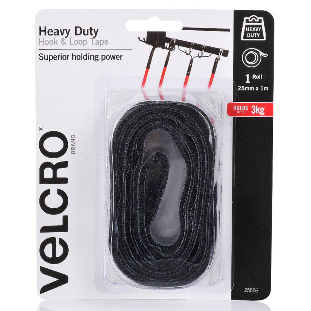 Velcro Brand Heavy Duty Hook and Loop Strip Tape 25mm x 1m Black