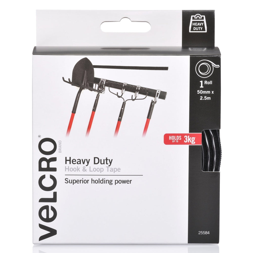 Velcro Brand Heavy Duty Hook and Loop Tape 50mm x 2.5m Black