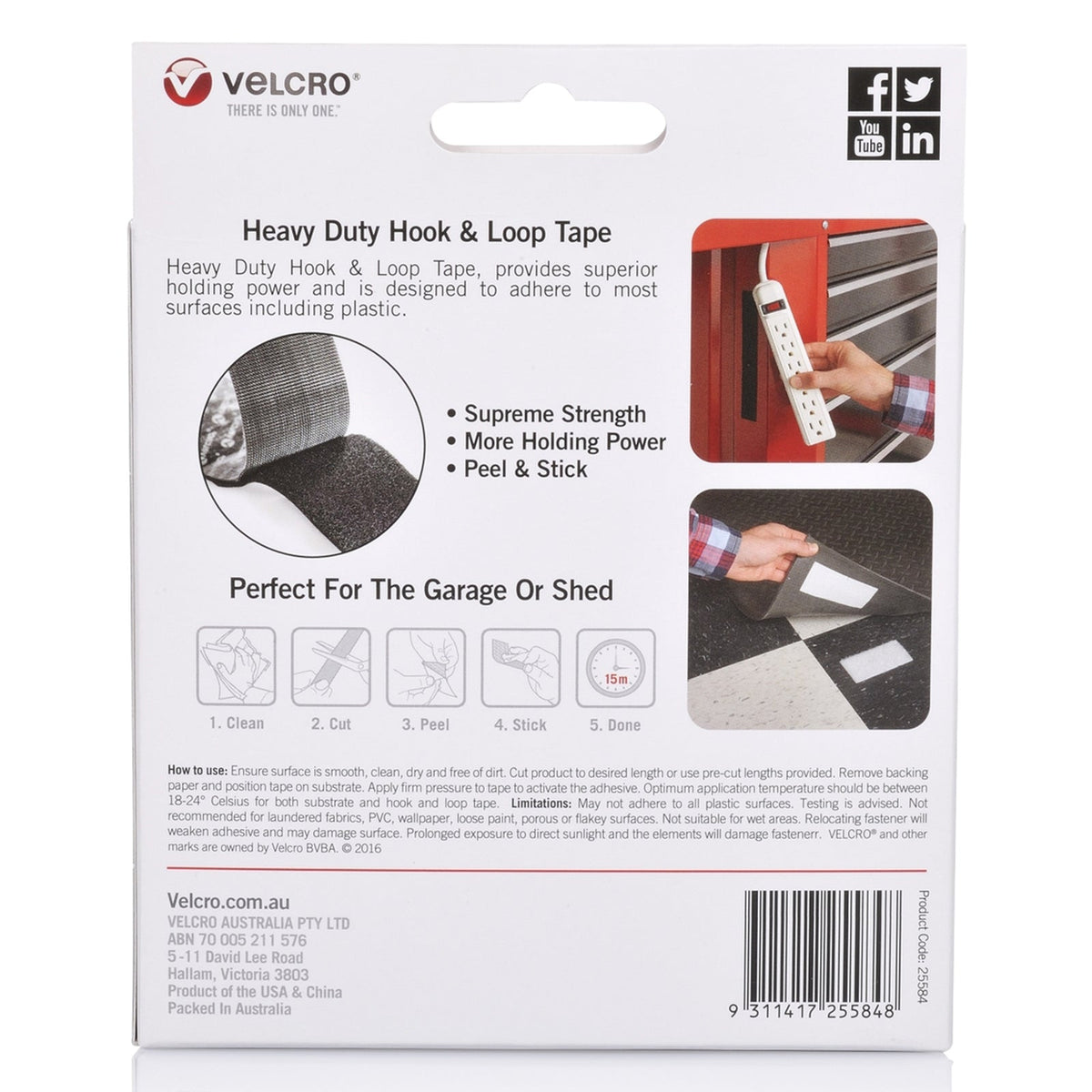 Velcro Brand Heavy Duty Hook and Loop Tape 50mm x 2.5m Black