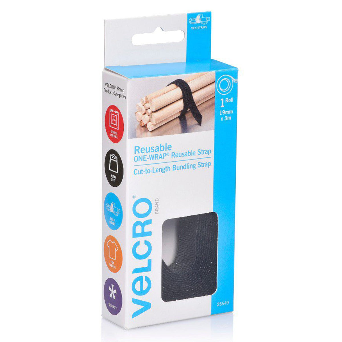 Velcro Brand One-Wrap Reusable Bundling Wrap 19mm x 3m Black