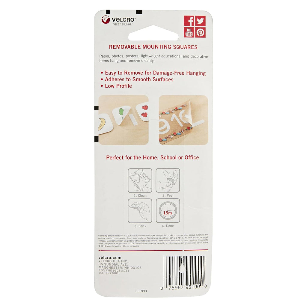 Velcro Brand Removable Squares 19mm White Pack of 8