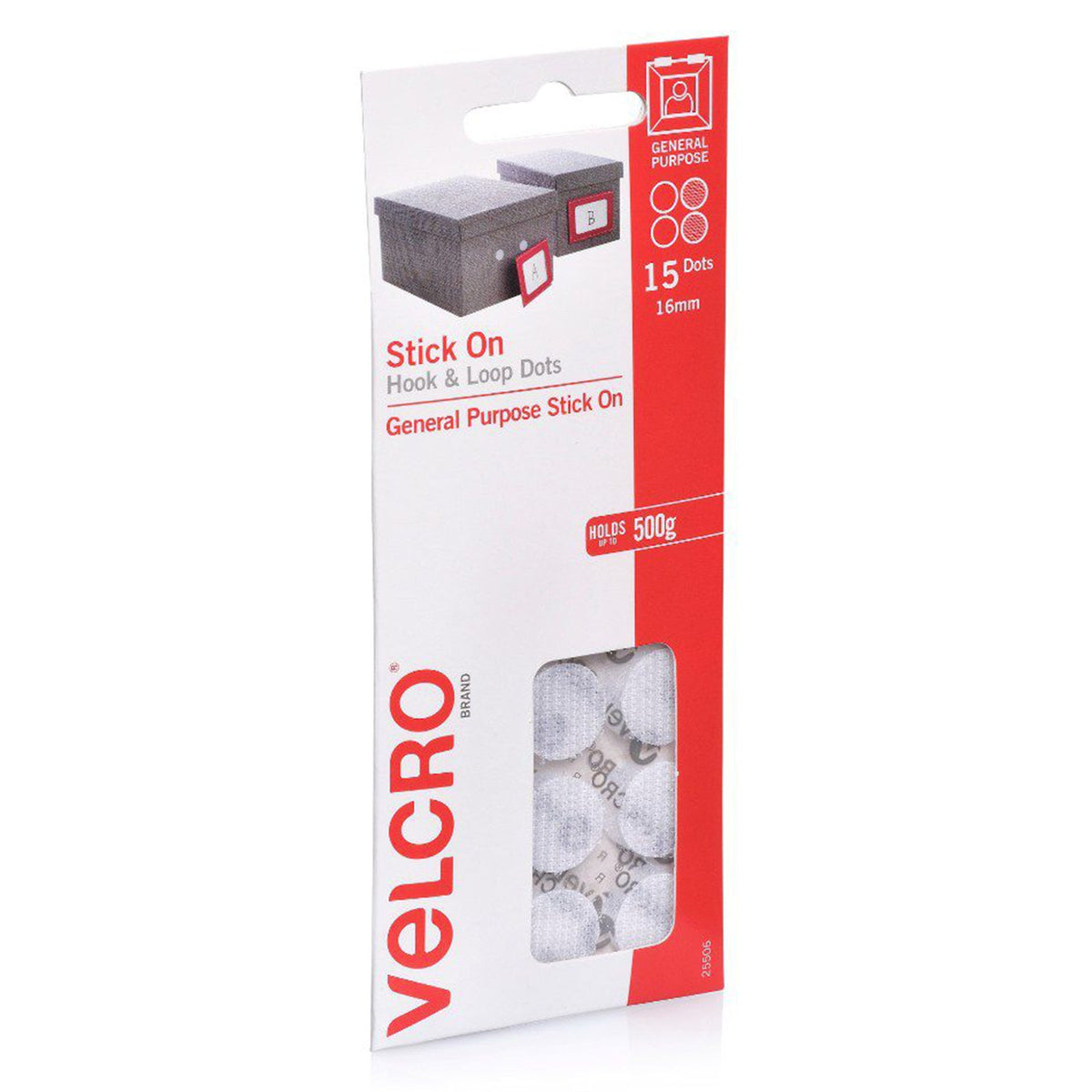 Velcro Brand Stick On Hook and Loop Dots 16mm White Pack of 15