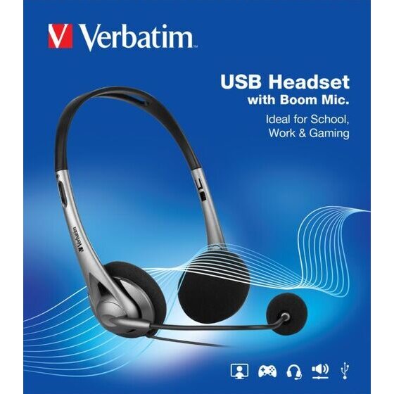 Verbatim USB-A Headset with Boom Microphone Black Grey