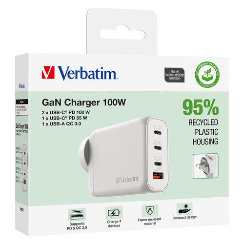 Verbatim USB GaN Charger 100W 3C 1A White