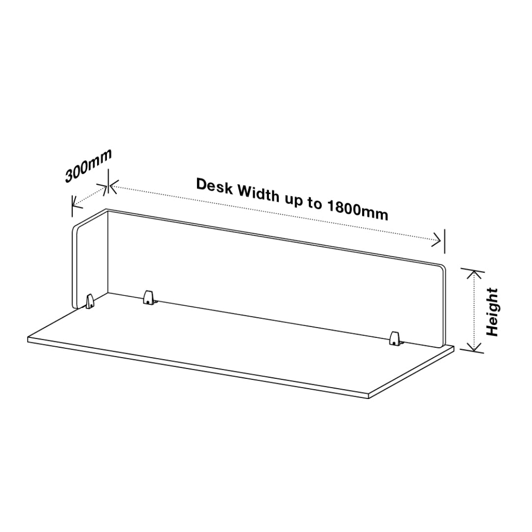 Visionchart DS12-LA-1240 SANA Serenity Desk Screen 12mm Above Desk with Side Bar 1200x400+300mm