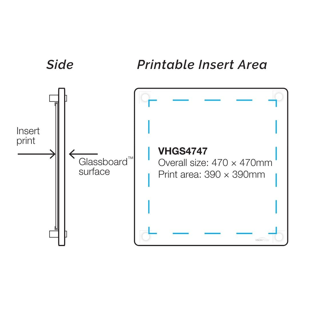 Visionchart VHGS4747 Lumiere Switch Non-Magnetic Glassboard 470x470mm