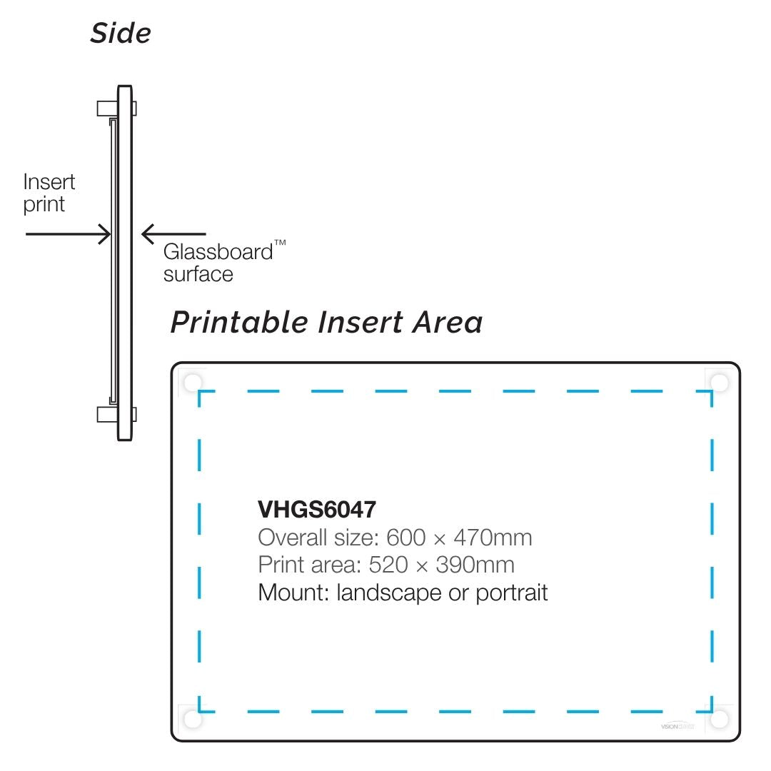 Visionchart VHGS6047 Lumiere Switch Non-Magnetic Glassboard 600x470mm