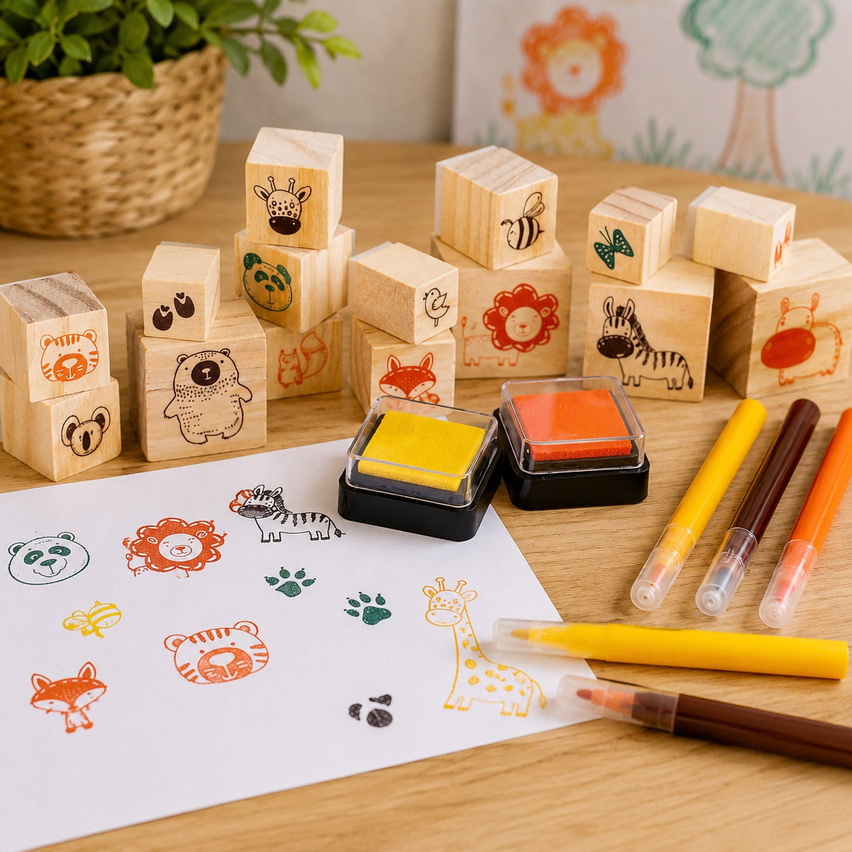 Wooden Stamp Set All About Animals