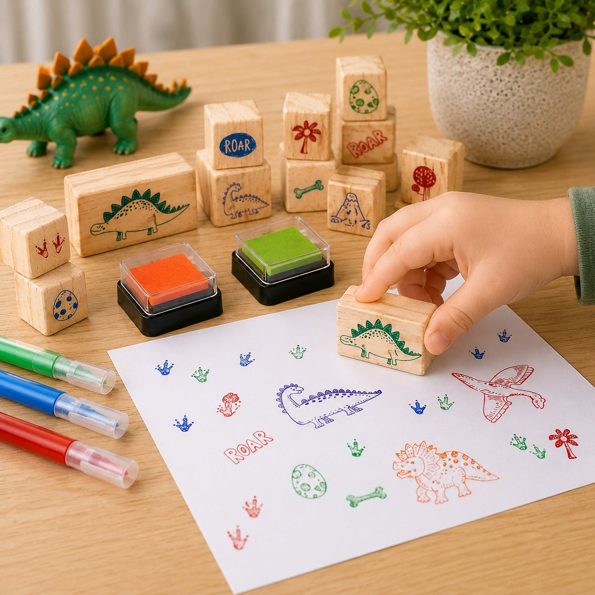 Wooden Stamp Set Dinosaurs