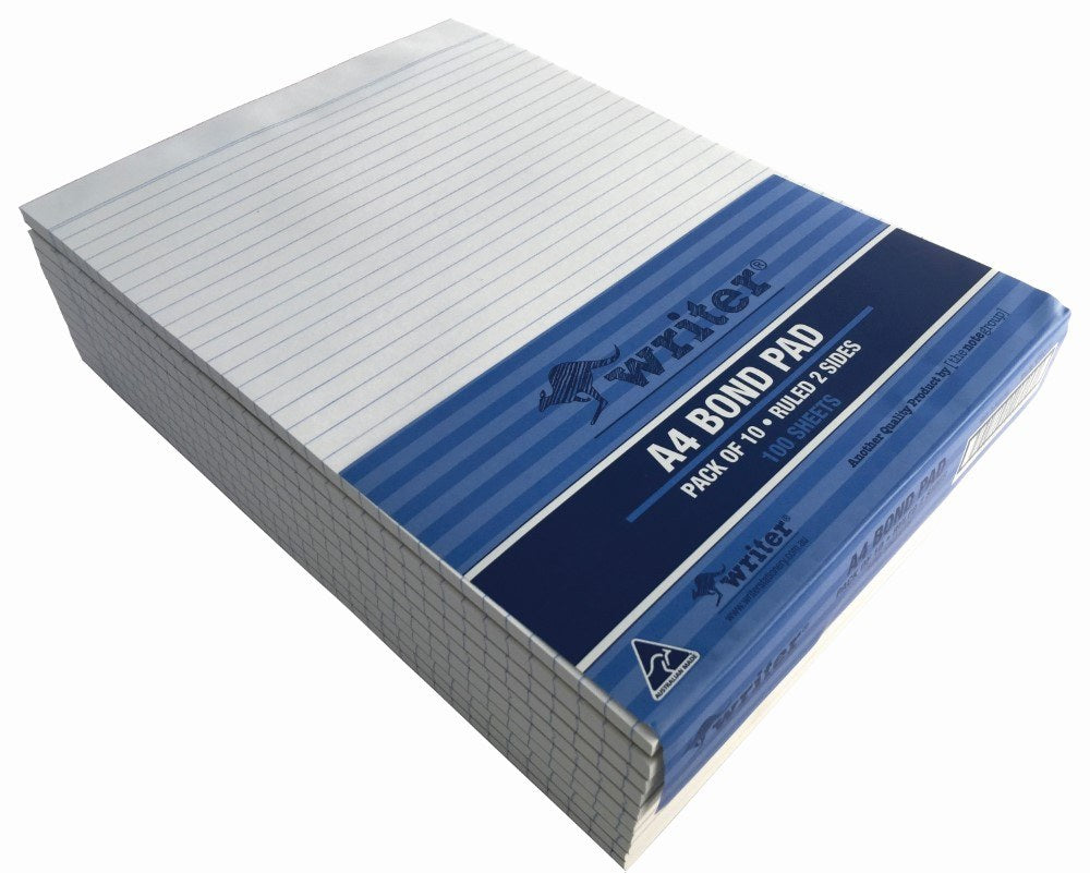 Writer Bond Office Pads A4 100 Sheet Ruled Double Sided Pack of 10