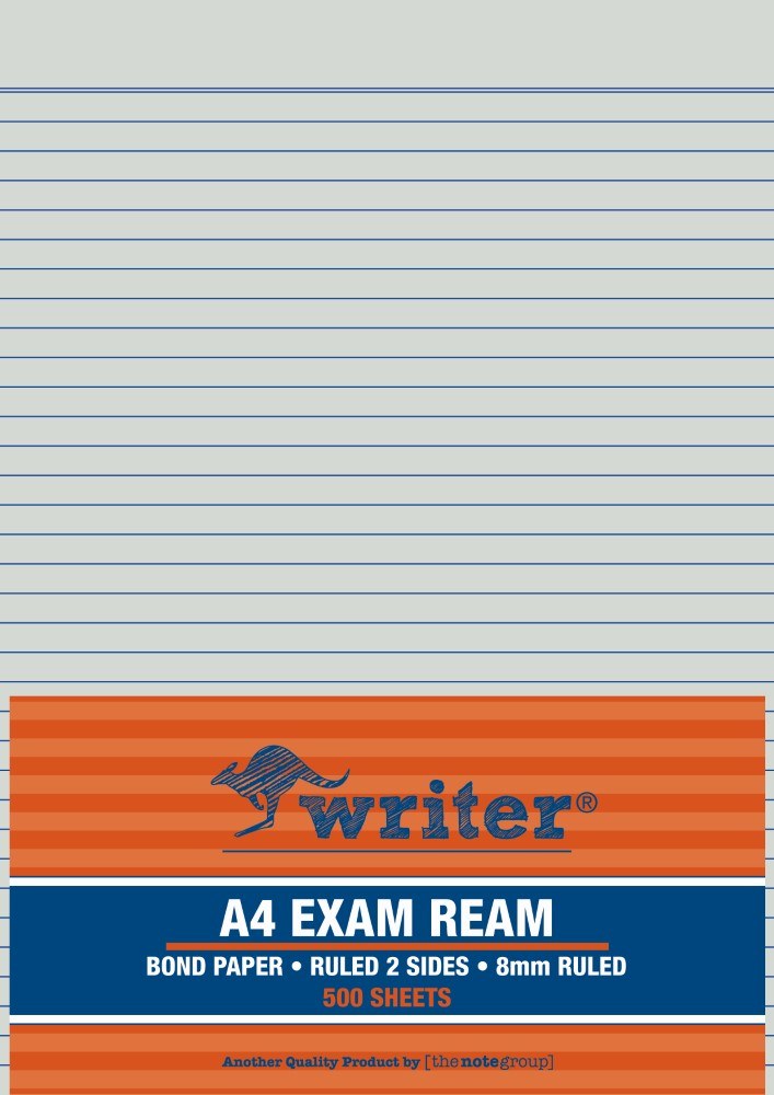 Writer A4 Exam Paper 60gsm 8mm Ruled Ream of 500 Sheets