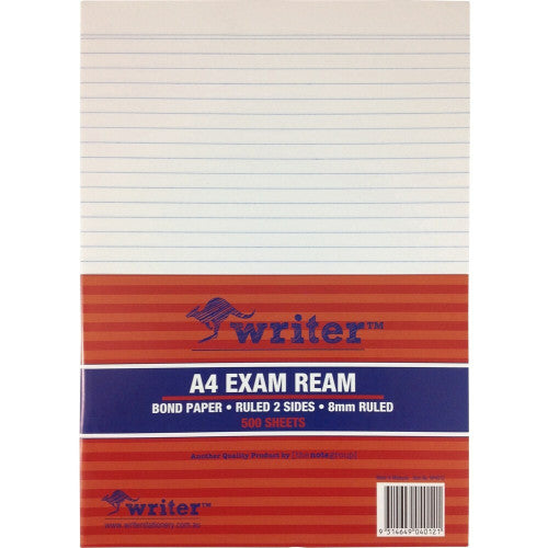 Writer A4 Exam Paper 60gsm 8mm Ruled Ream of 500 Sheets